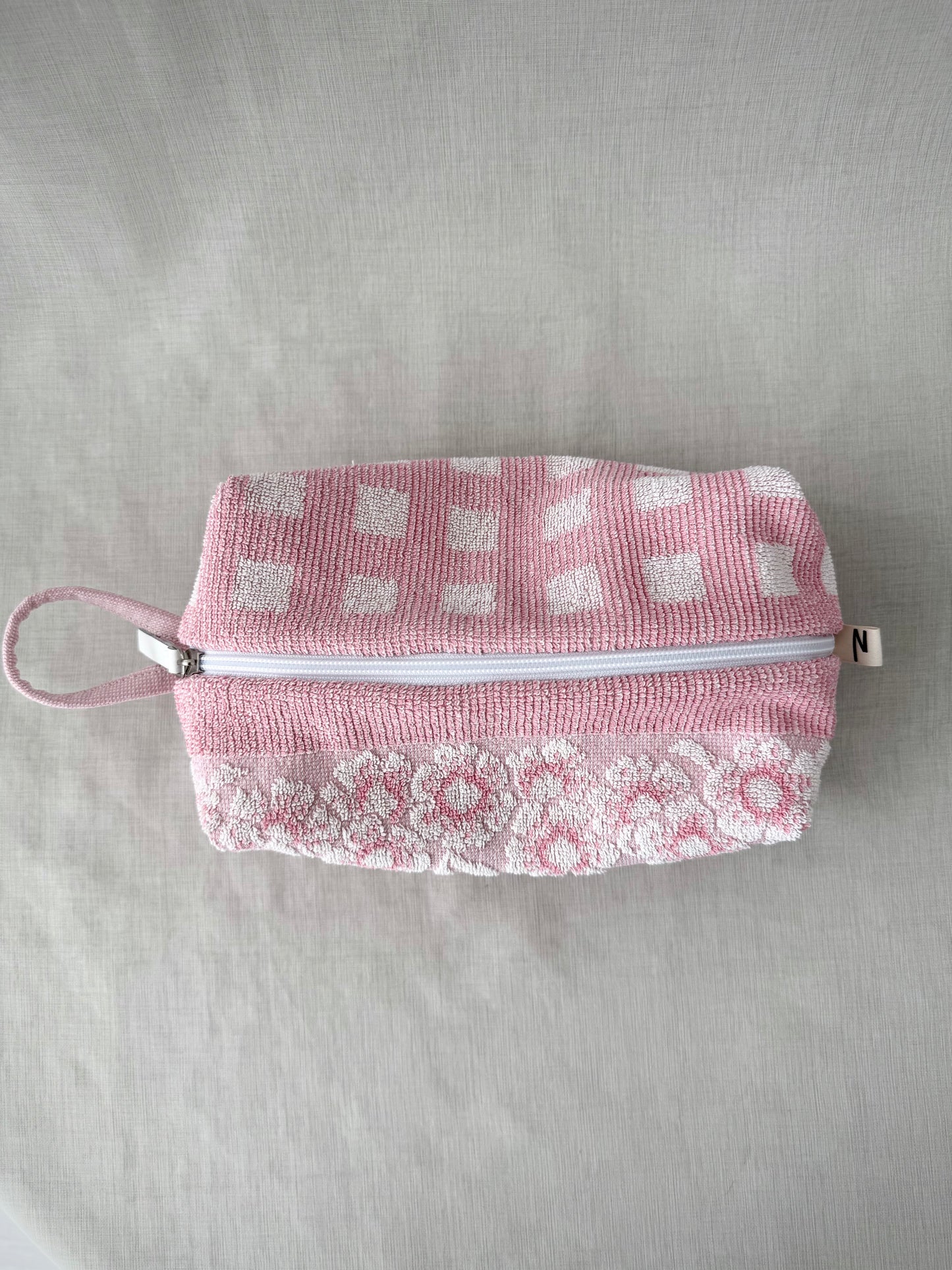 “CHERRY BLOSSOM” • UPCYCLED TERRY CLOTH COSMETIC BAG