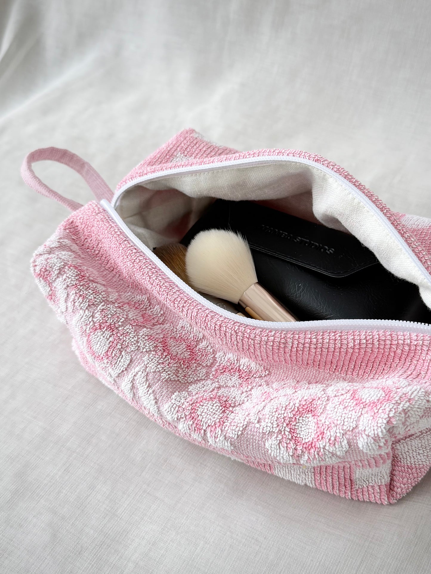 “CHERRY BLOSSOM” • UPCYCLED TERRY CLOTH COSMETIC BAG