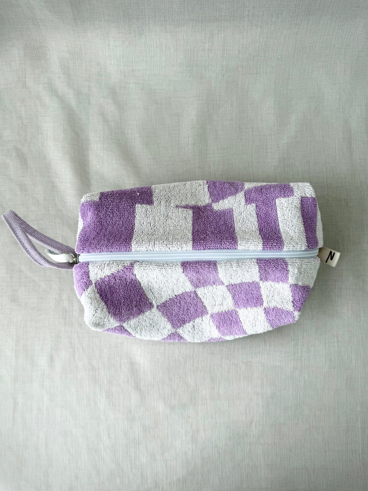 “LAVENDER FIELD” • UPCYCLED TERRY CLOTH COSMETIC BAG